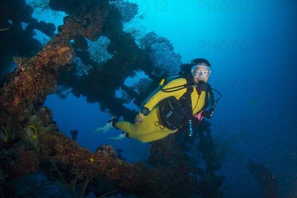 Diver in the wreck of the Iro Maru