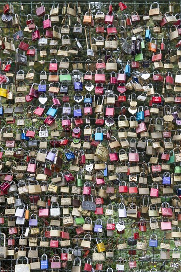 Love locks on a wire fence