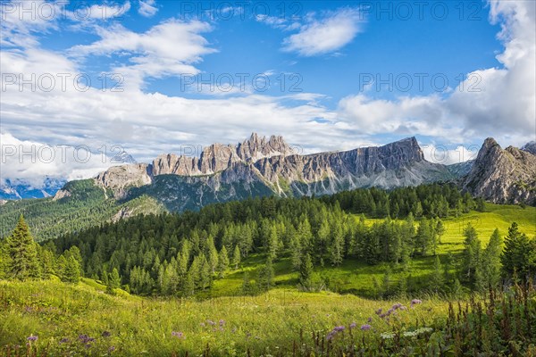 Lastoi de Formin mountain with blue sky and clouds