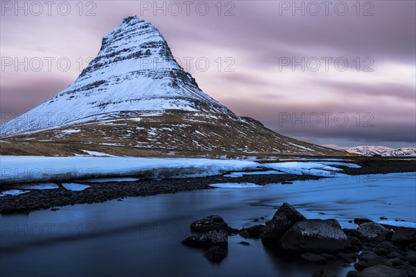 Peak of Kirkjufell with Kirkjufell river