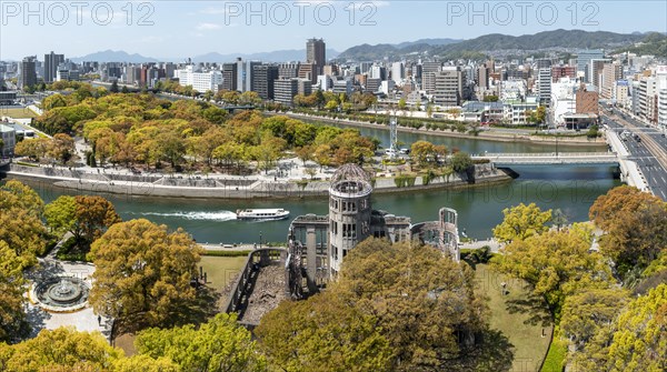 Panoramic view from Hiroshima Orizuru Tower over the city with atomic bomb dome