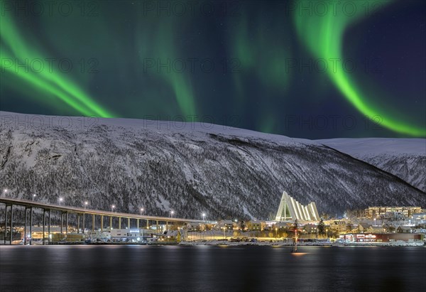 Fjord with bridge to Arctic Sea Cathedral