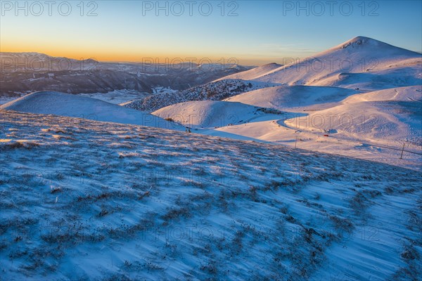 Mountains at sunset in winter