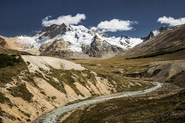 River in front of mountains with glaciers