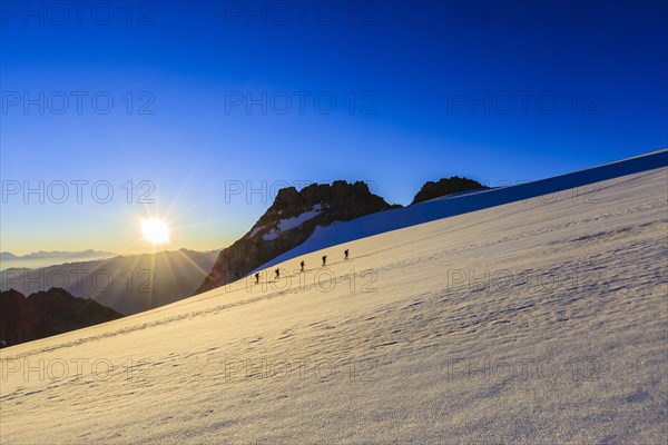 Rope team climbing the Plateau du Trient