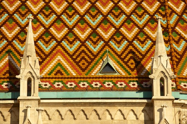 Tiled roof of Church of Our Lady or Matthias Cathedral or Matyas templom