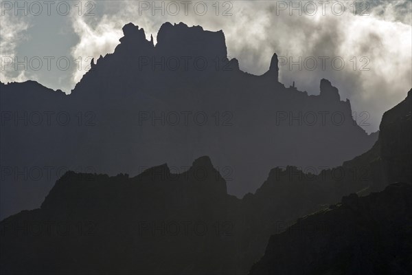 Silhouettes of the mountains in the Parque Natural de Madeira