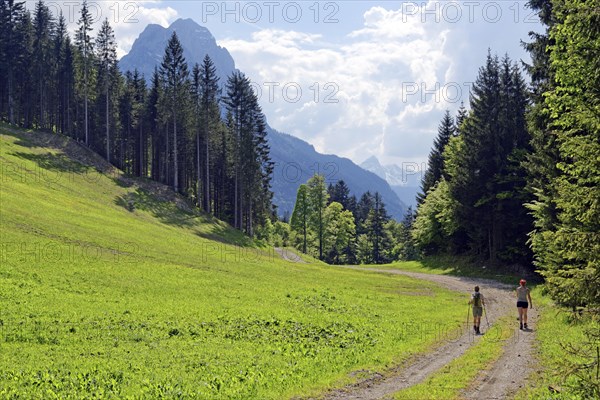 Hikers with view to the Grosser Waxenstein