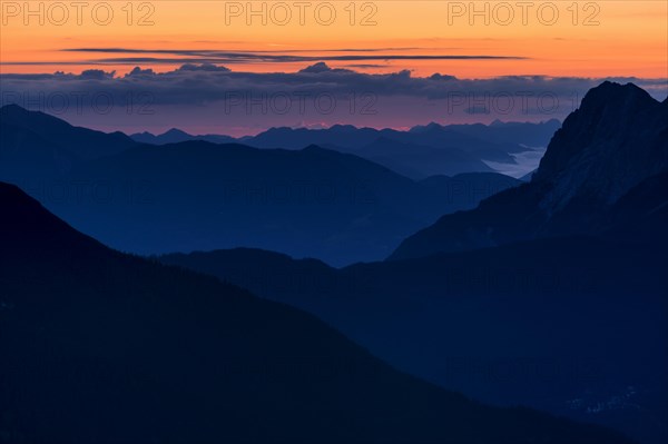 Mt Zugspitze and the Ammergau Alps in the morning light