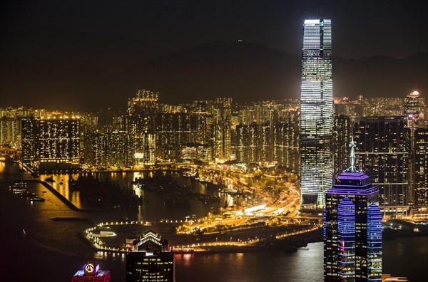 View over Hong Kong skyline from Victoria Peak at night