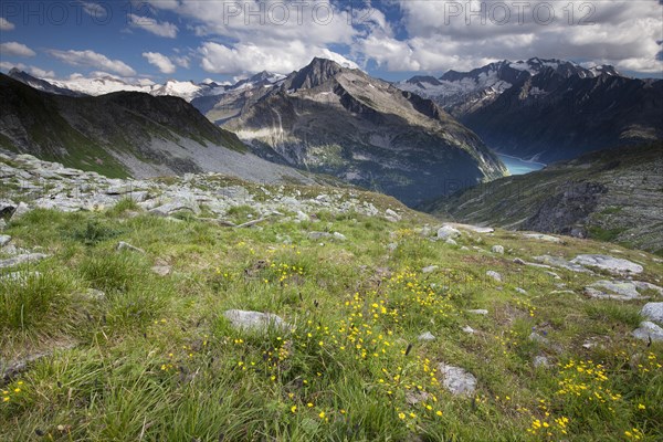 Schlegeisspeicher reservoir and Zillertal Alps