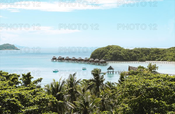 Overwater bungalows in the sea