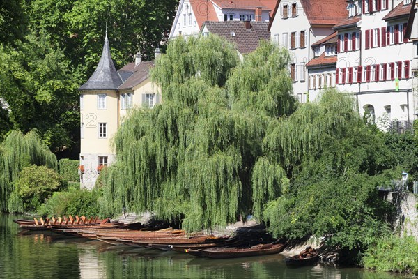 Holderlin Tower and punts on the Neckar river