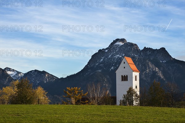 Church tower with Mt Sauling at the back