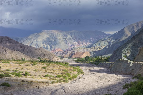 Riverbed of the Purmamarca and Cerro de los Siete Colores or Hill of Seven Colors in Purmamarca