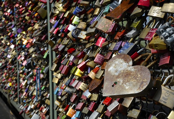 Love locks on the railing of the Hohenzollern Bridge