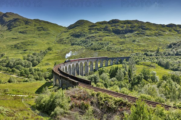 Glenfinnan viaduct from the Harry Potter films with historic train