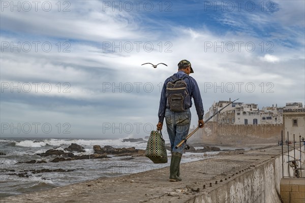 Fisherman on quay wall