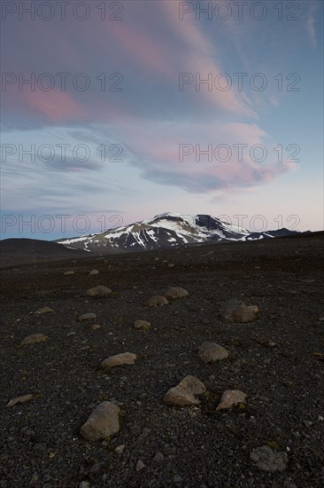 Pink coloured clouds over Mt Snaefell