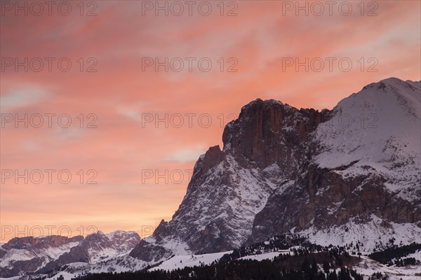 Dawn on Plattkofel in winter