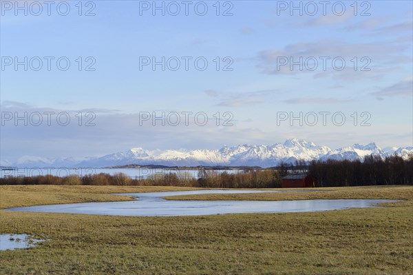 View from the Lofoten island Austvagoy to Vesteralengebirge Hinnoya