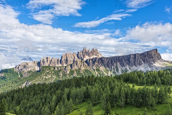 Lastoi de Formin mountain with blue sky and clouds