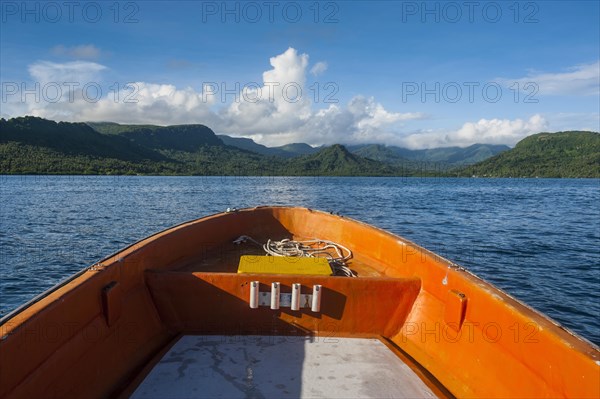 Boat cruising on a river in Pohnpei