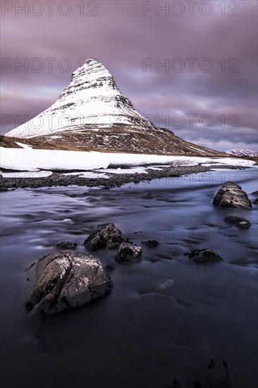 Peak of Kirkjufell with Kirkjufell river