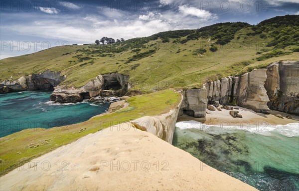 Rocky cliffs of the Pacific coast at Tunnel Beach