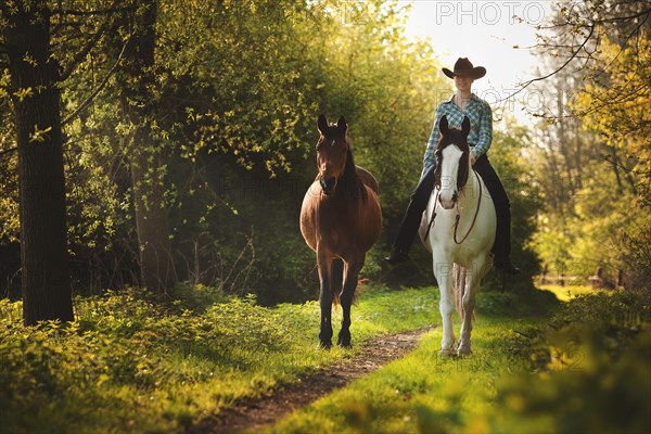 Female western rider on a Paint Horse