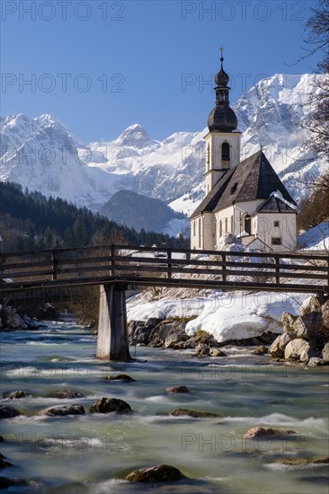 Parish church St. Sebastian an der Ramsauer Ache in winter