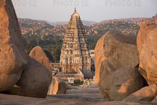 Granite rocks and Gopuram of the Virupaksha Temple