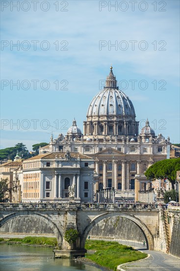 View from the Ponte Sant'Angelo across the river Tiber to St. Peter's Basilica