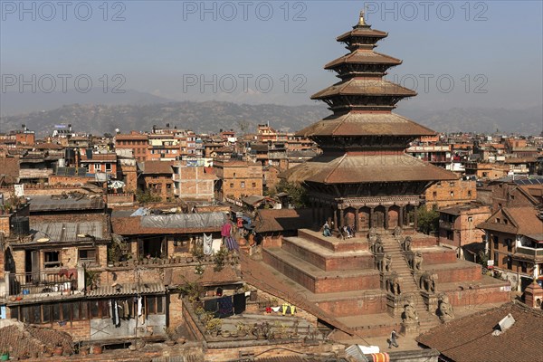 View of Nyatapola Temple and the roofs of the city