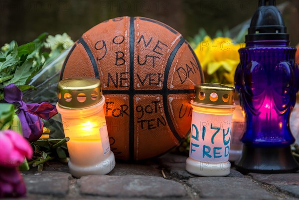 Memorial for the man killed at Copenhagen's main synagogue during a terrorist attack at 15 February 2015