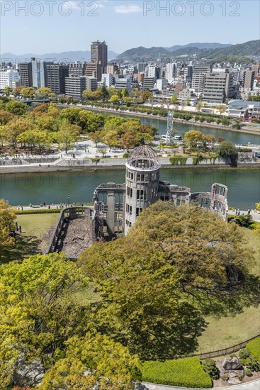 Panoramic view from Hiroshima Orizuru Tower over the city with atomic bomb dome