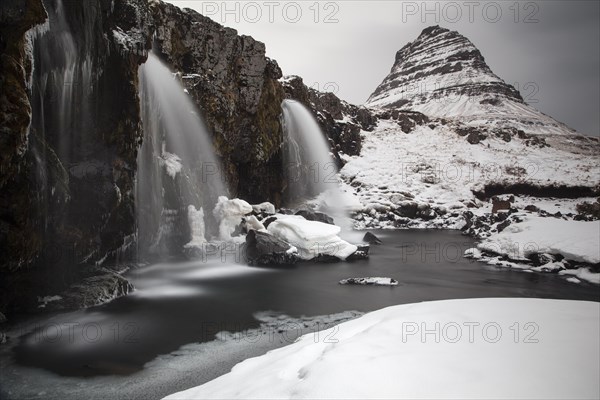 Mt Kirkjufell with a waterfall