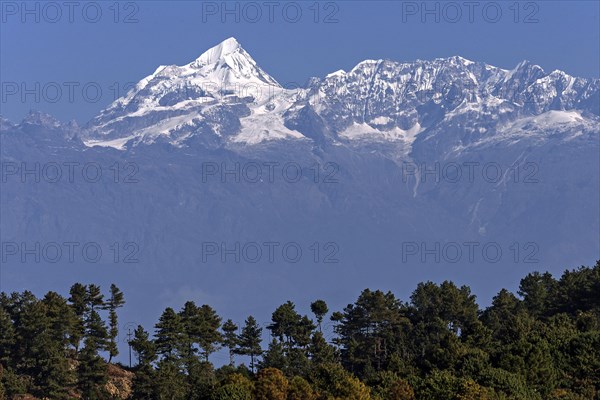 View from hotel Himalaya Club on the mountains of the Himalayas