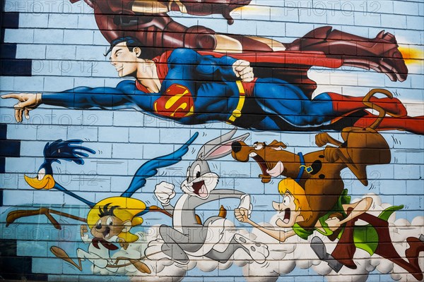 Painted house wall with cartoon characters