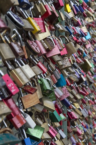 Love locks on a wire fence