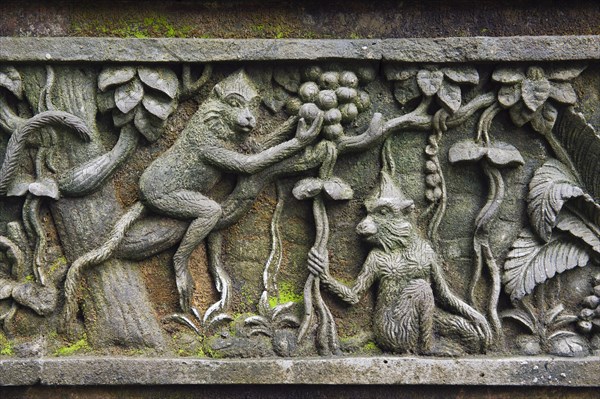 Relief with macaques at Monkey Forest temple
