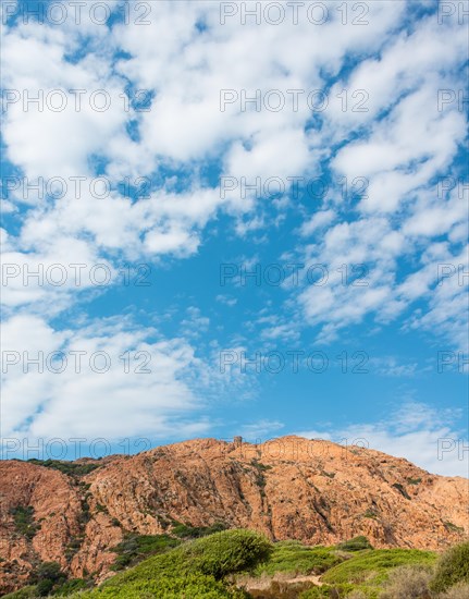 Genoese tower and mountains