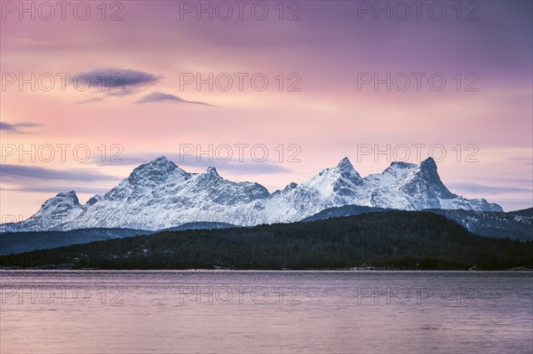 Wintry fjord at dusk