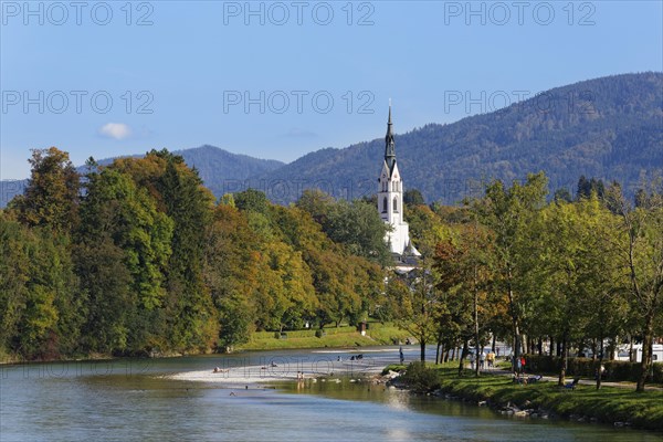 Isar river and Parish Church of the Assumption