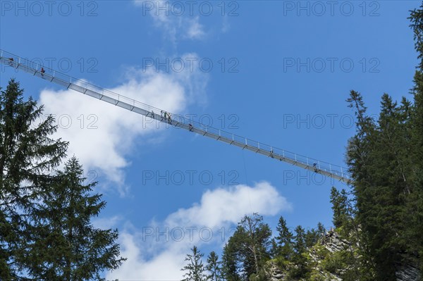 The Holzgauer Hangebrucke suspension bridge from below