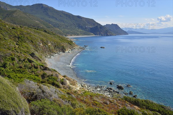 Lonely pebble beach on the west coast of Cap Corse