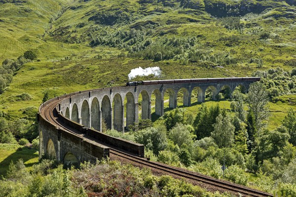 Glenfinnan viaduct from the Harry Potter films with historic train