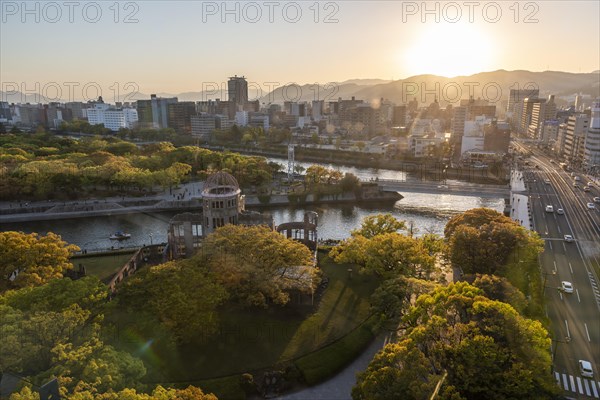 Panoramic view from Hiroshima Orizuru Tower over the city with atomic dome