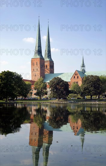 Lubeck Cathedral on Muhlenteich pond