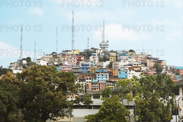 Colourful houses and radio masts on Cerro del Carmen